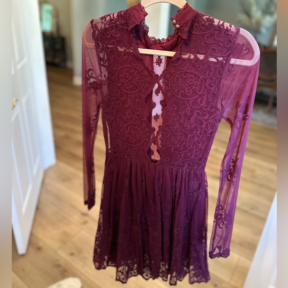 Stunning Burgendy Lace Cutout Dress